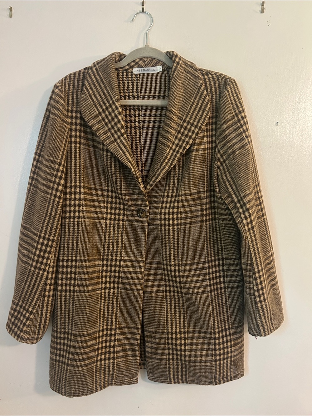 Miss Sparkling Brown Plaid Pea Coat - Classic Notch Collar